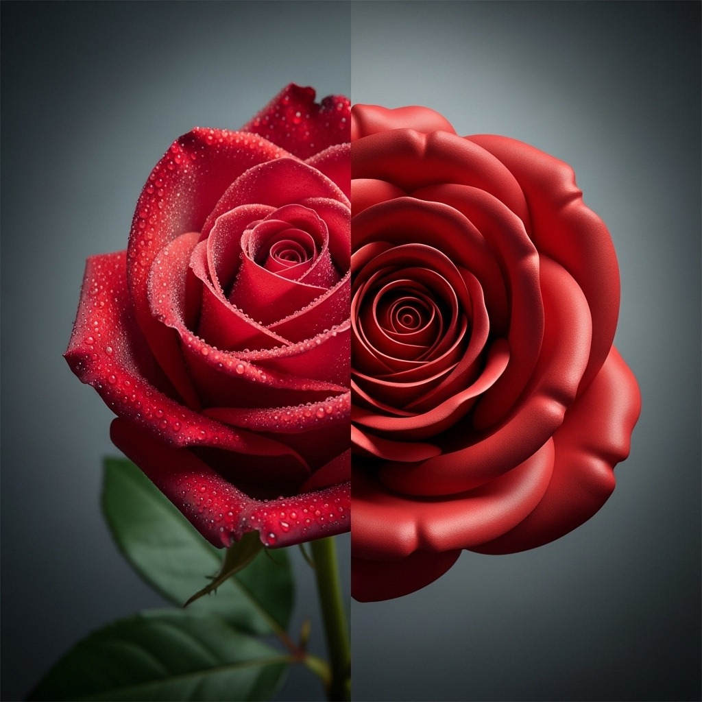 시들지 않는 꽃, 조화에 대한 모든 것 (역사, 종류, 관리법 총정리) 5 반은 생화 반은 조화로 이루어진 장미꽃의 예술적인 이미지